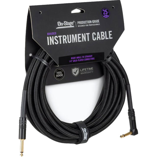 On Stage 25ft Production-Grade Braided Instrument Cable (1/4" Straight - 1/4" Right Angle)