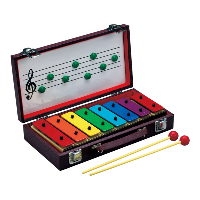Opus Percussion OPBLA8 8-Note Resonator Bell Set in Wooden Case with Beaters & Magnetic Music Board