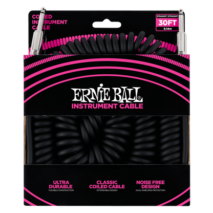 Ernie Ball 30' Coiled Instrument Cable - Straight to Angle (Assorted Colours)