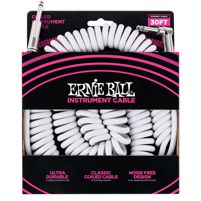 Ernie Ball 30' Coiled Instrument Cable - Straight to Angle (Assorted Colours)