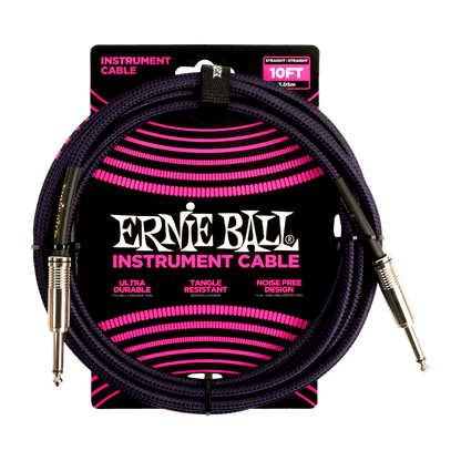 Ernie Ball 10' Braided Instrument Cable - Straight to Straight (Assorted Colours)