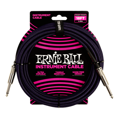 Ernie Ball 18' Braided Instrument Cable - Straight to Straight (Assorted Colours)