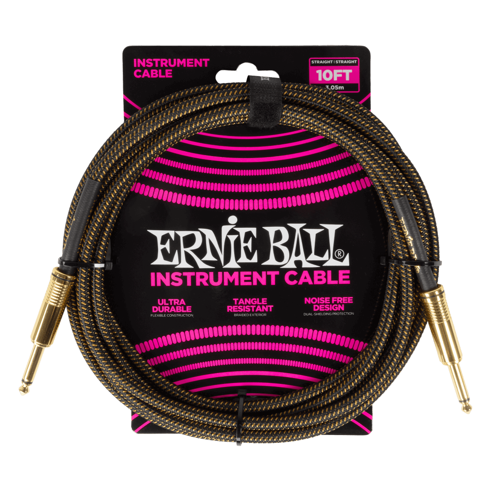 Ernie Ball 10' Braided Instrument Cable - Straight to Straight (Assorted Colours)