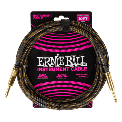 Ernie Ball 10' Braided Instrument Cable - Straight to Straight (Assorted Colours)