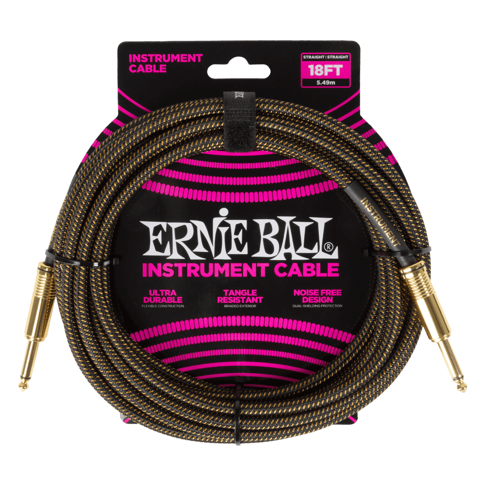 Ernie Ball 18' Braided Instrument Cable - Straight to Straight (Assorted Colours)