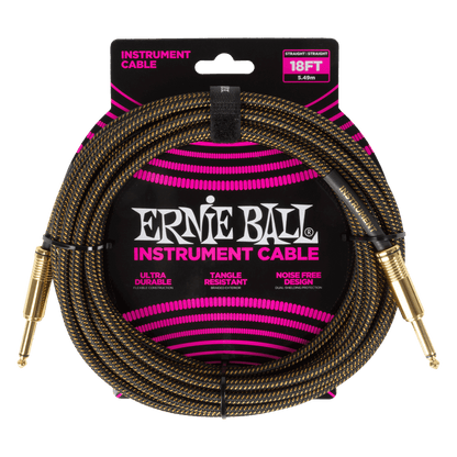 Ernie Ball 18' Braided Instrument Cable - Straight to Straight (Assorted Colours)