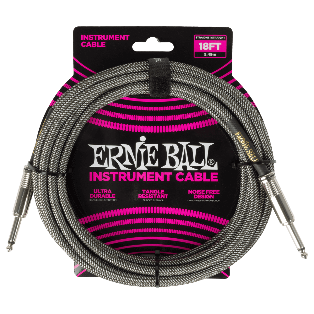 Ernie Ball 18' Braided Instrument Cable - Straight to Straight (Assorted Colours)