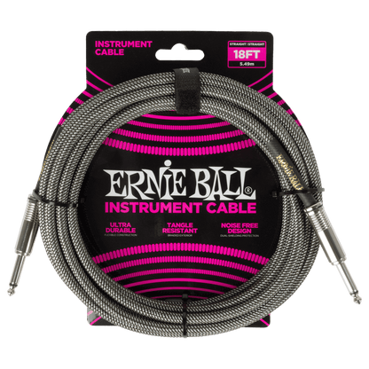 Ernie Ball 18' Braided Instrument Cable - Straight to Straight (Assorted Colours)