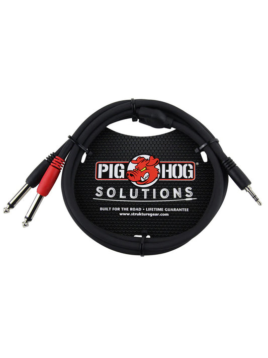 Pig Hog PB-S3403 3ft Stereo Breakout cable 3.5mm to Dual Mono 6.3mm Cable
