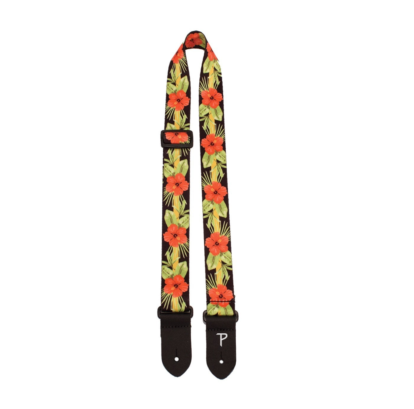 Perris PS7095 1.5" Polyester Ukulele Strap in Orange Luau Floral Design with Leather ends