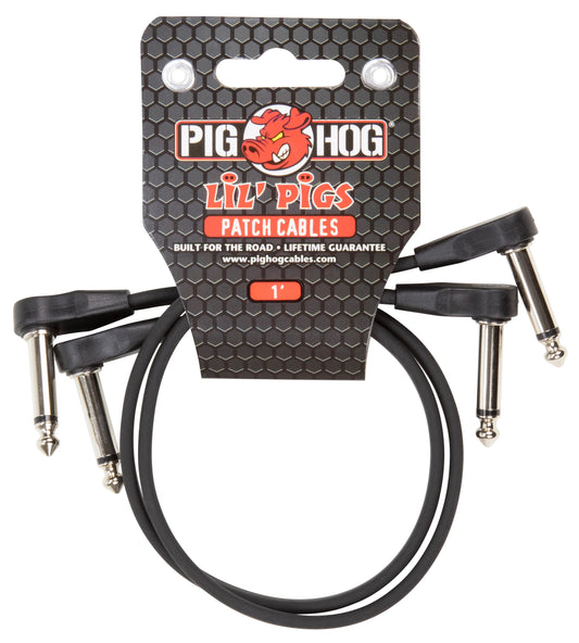 Pig Hog Lil' Pigs Low Profile PHLSK1BK 1ft Black Patch Cables (2 Pack)
