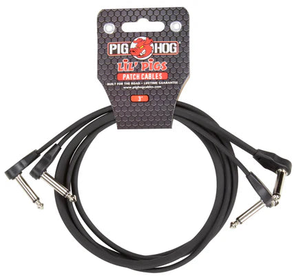 Pig Hog Lil' Pigs Low Profile PHLSK3BK 3' Black Patch Cables (2 Pack)