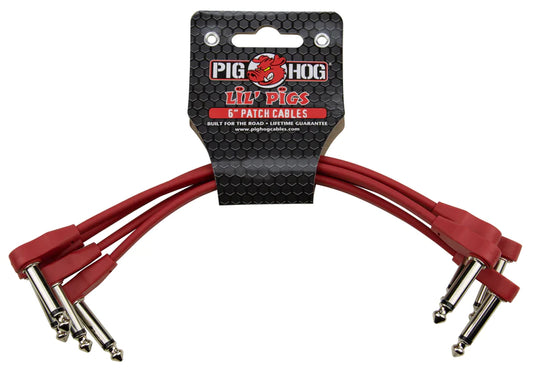 Pig Hog Lil' Pigs 6" PHLSK6CA Candy Apple Red Patch Cables (4 Pack)