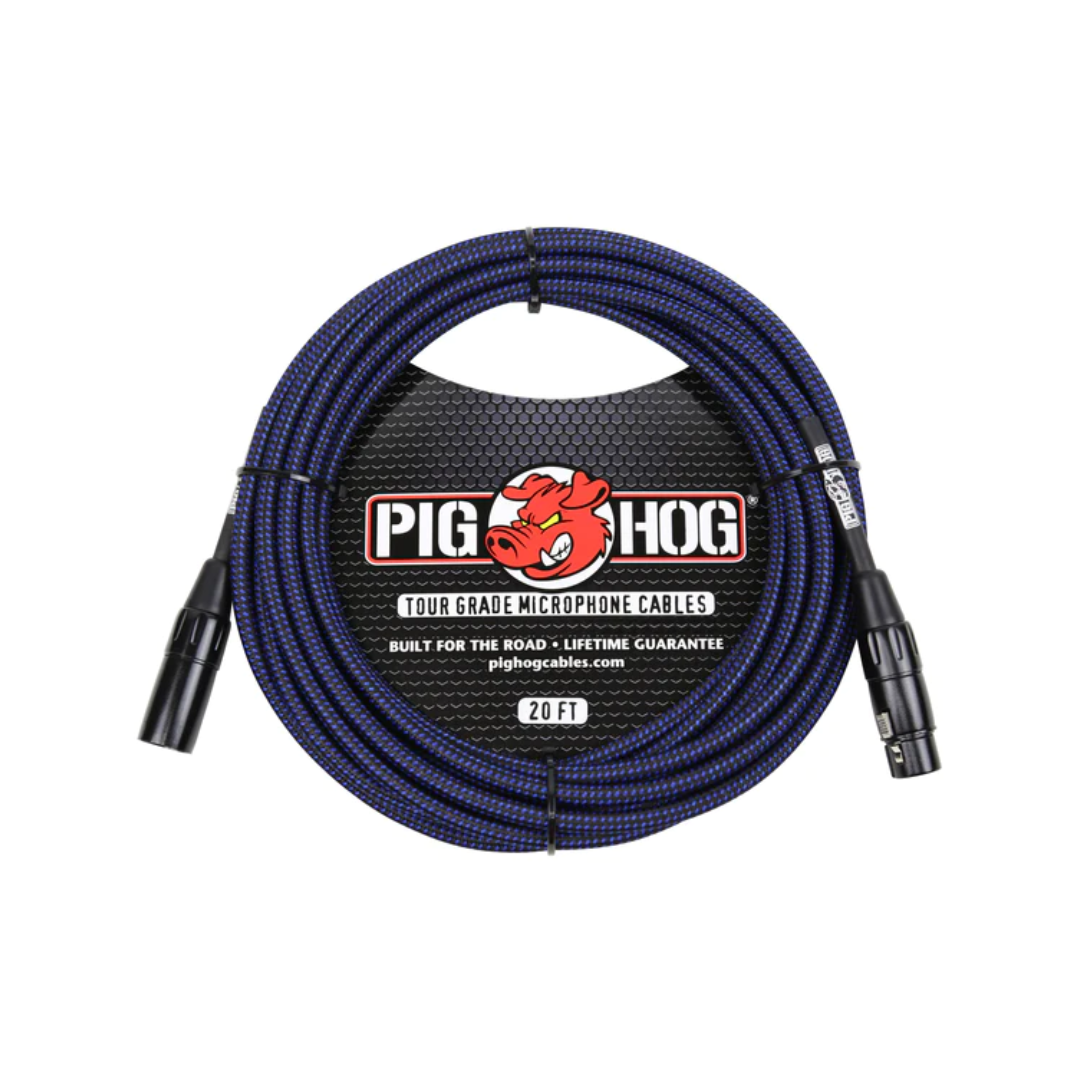 Pig Hog PHM20BBL Black & Blue Woven Mic Cable, 20ft XLR