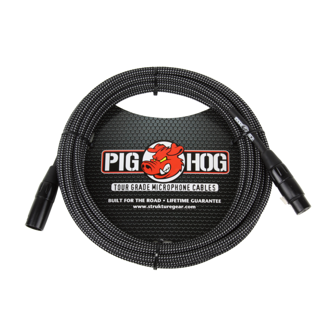 Pig Hog PHM20BKW Black & White Woven Mic Cable, 20ft XLR