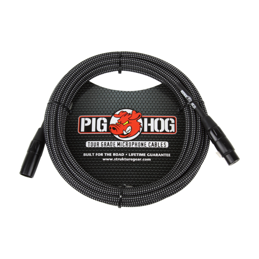 Pig Hog PHM20BKW Black & White Woven Mic Cable, 20ft XLR