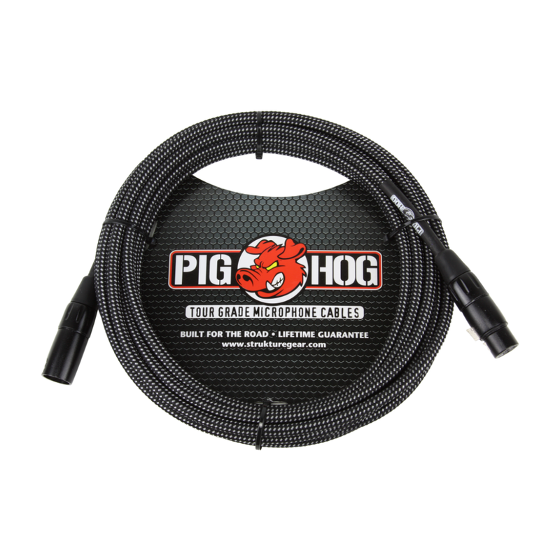Pig Hog PHM20BKW Black & White Woven Mic Cable, 20ft XLR