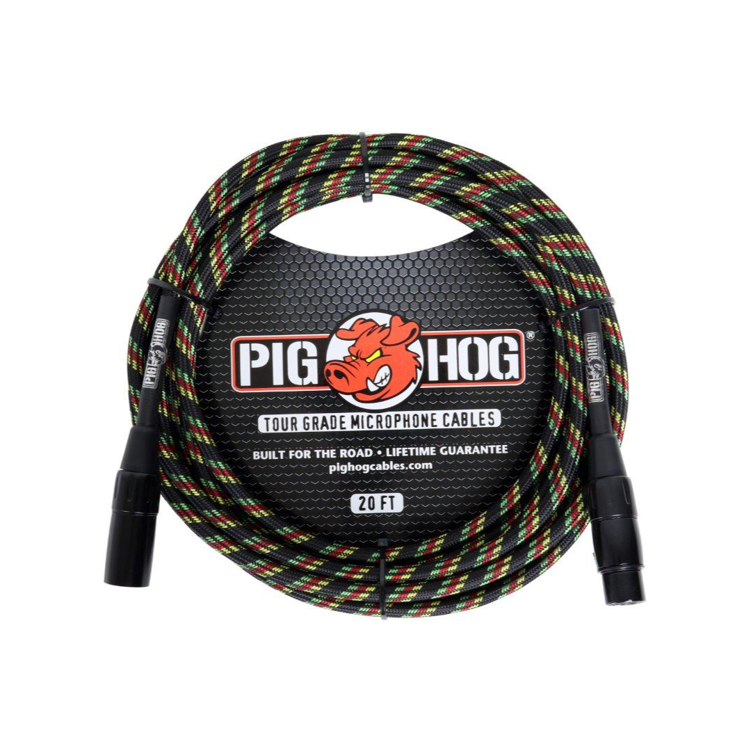 Pig Hog PHM20RAS Rasta Stripes Woven Mic Cable, 20ft XLR