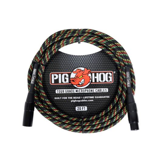 Pig Hog PHM20RAS Rasta Stripes Woven Mic Cable, 20ft XLR