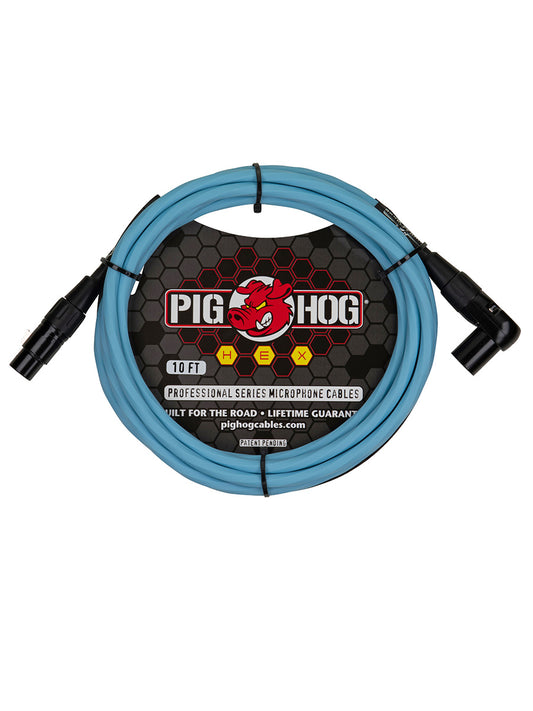 Pig Hog PHMH10DBR Hex Core Right Angle XLR Daphne Blue