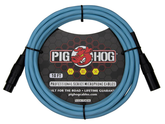 Pig Hog PHMH10DB Hex Series Mic Cable 10ft in Daphne Blue