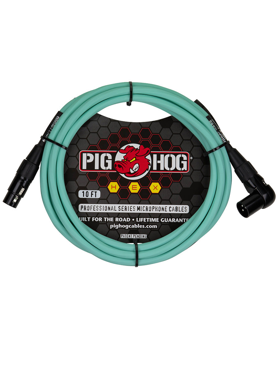 Pig Hog PHMH10SGR Right Angle Hex Core XLR Seafoam Green