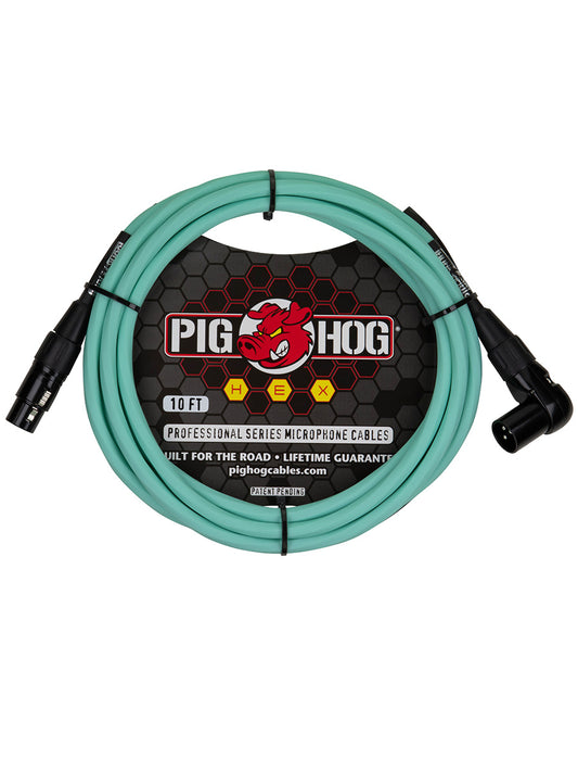 Pig Hog PHMH10SGR Right Angle Hex Core XLR Seafoam Green