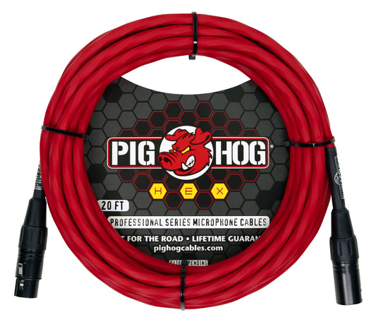 Pig Hog PHMH20CA Hex Series Mic Cable, 20ft in Candy Apple Red