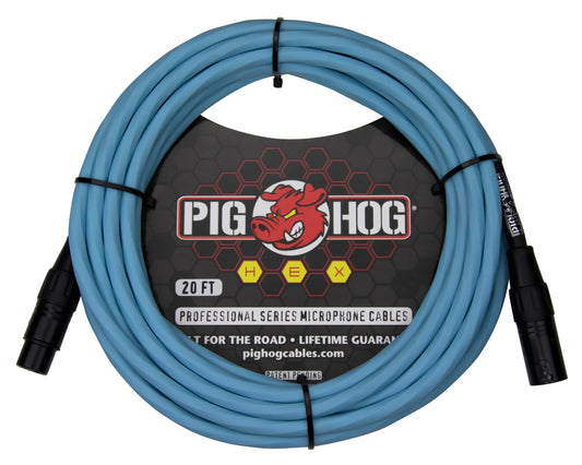 Pig Hog PHMH20DB Hex Series Mic Cable 20ft in Daphne Blue
