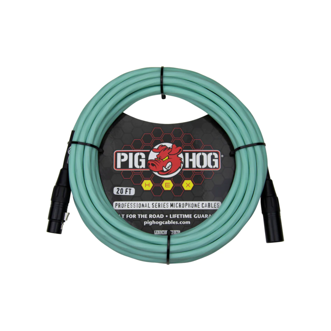 Pig Hog PHMH20SG Hex Series Mic Cable, 20ft – Seafoam Green