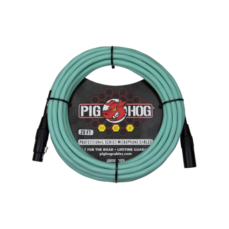 Pig Hog PHMH20SG Hex Series Mic Cable, 20ft – Seafoam Green