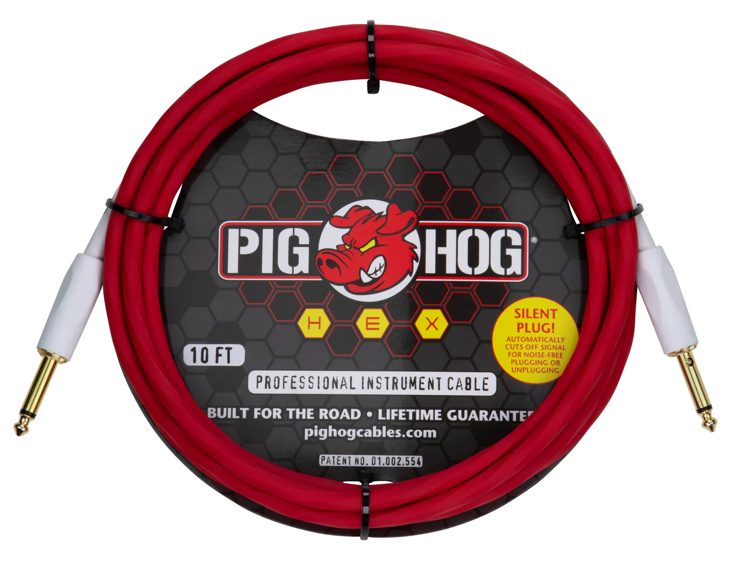 Pig Hog PHSH10CA Hex Series Instrument Silent Cable 10 ft Candy Apple Red