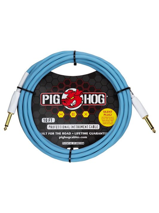 Pig Hog PHSH10DB Hex Series Silent Cable 10 ft Daphne Blue
