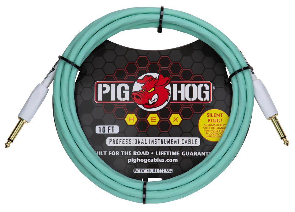 Pig Hog PHSH10SG Hex Series Silent Instrument Cable 10 ft Seafoam Green