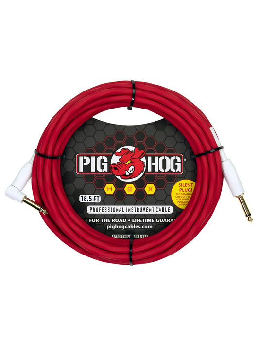 Pig Hog PHSH186CAR Hex Series Silent Cable 18.6 ft Candy Apple Red right angle