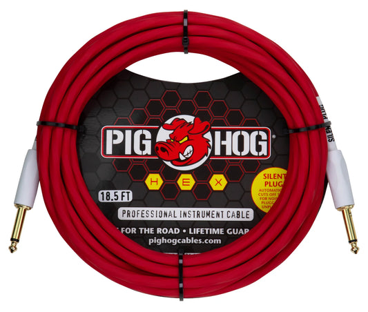 Pig Hog PHSH186CA Hex Series Silent Cable 18.6 ft in Candy Apple Red