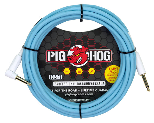 Pig Hog PHSH186DBR Hex Series Silent Instrument Cable 18.6 ft Daphne Blue, Right Angle