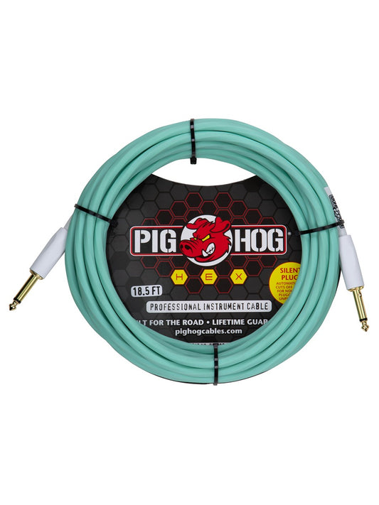 Pig Hog PHSH186SG Hex Series Silent Cable 18.6 ft Seafoam Green