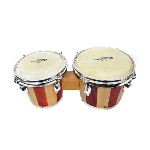 Percussion Plus PP103A 6 & 7" Wooden Bongos in 2-Tone Gloss Natural Lacquer Finish