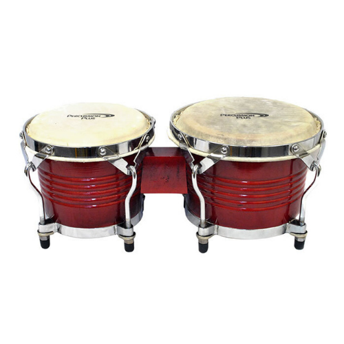 Percussion Plus PP105CRED Deluxe 7.5 & 8.5" Wooden Bongos in Gloss Red Lacquer Finish