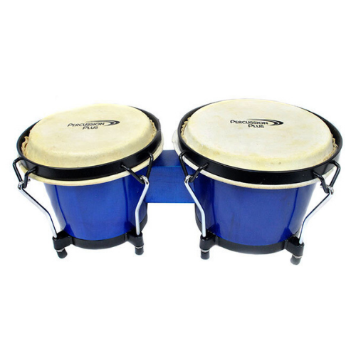 Percussion Plus PP105FBLUE 6 & 6-3/4" Wooden Bongos in Gloss Blue Lacquer Finish
