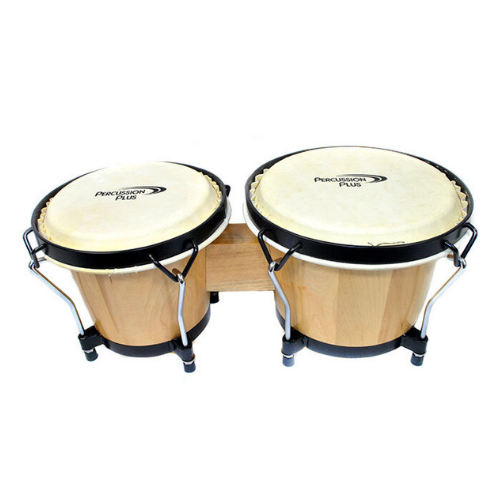 Percussion Plus 6 & 6-3/4" Wooden Bongos in Gloss Natural Lacquer Finish