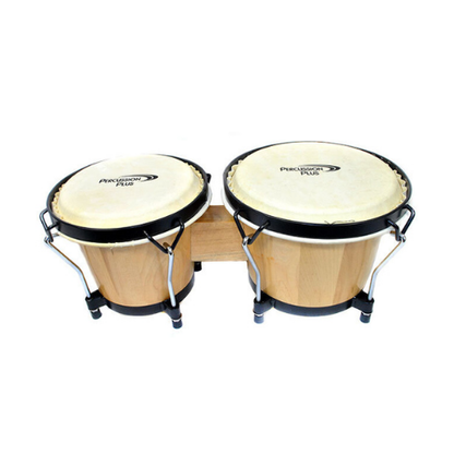 Percussion Plus 6 & 6-3/4" Wooden Bongos in Gloss Natural Lacquer Finish in Bongo Bag