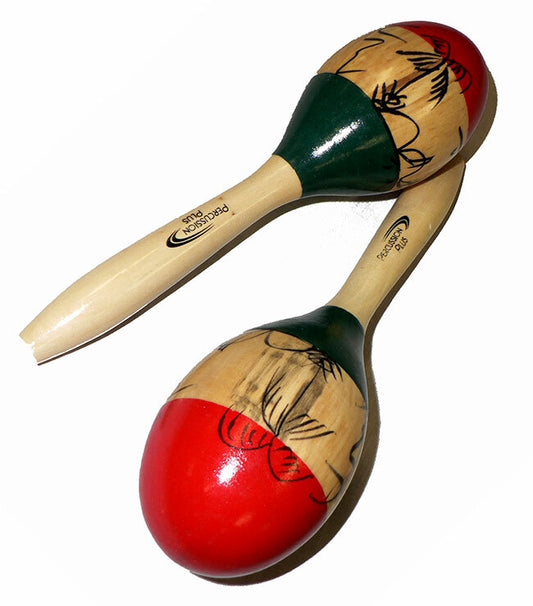 Percussion Plus PPM1 Wooden Maracas in 3-Tone & Patterned Finish