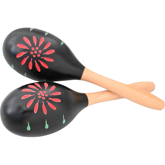 Percussion Plus PPM2-1BK Wooden Maracas in Black & Patterned Finish
