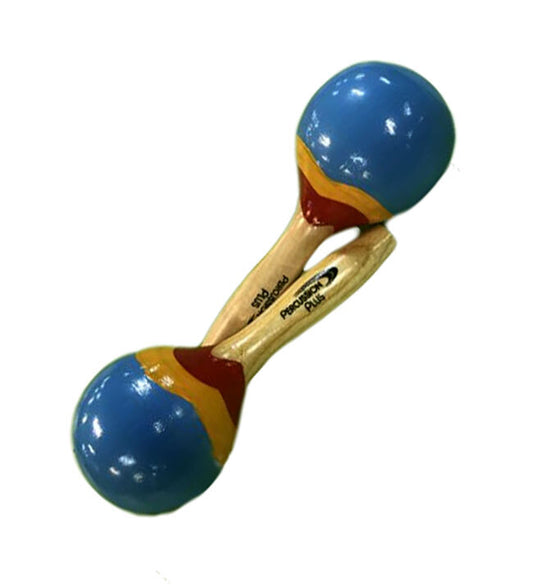 Percussion Plus PPM7ABLUE Wooden Mini Maracas in Blue & Patterned Finish