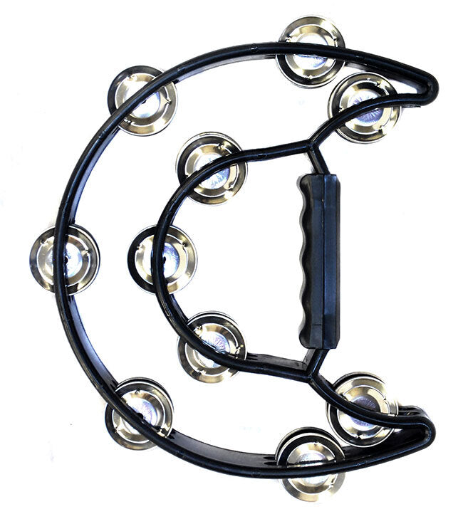 Percussion Plus PPTW20BLK Half Moon Tambourine with 10-Double Rows of Jingles in Black