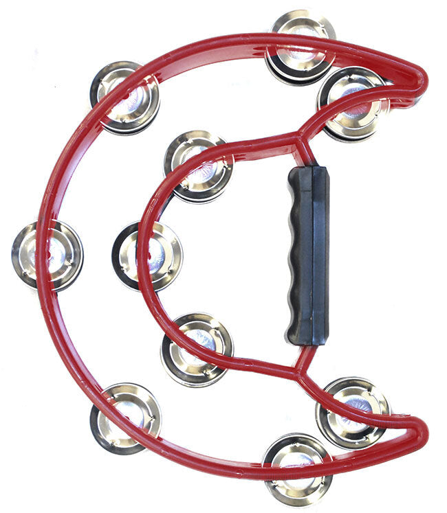 Percussion Plus PPTW20RED Half Moon Tambourine with 10-Double Rows of Jingles in Red
