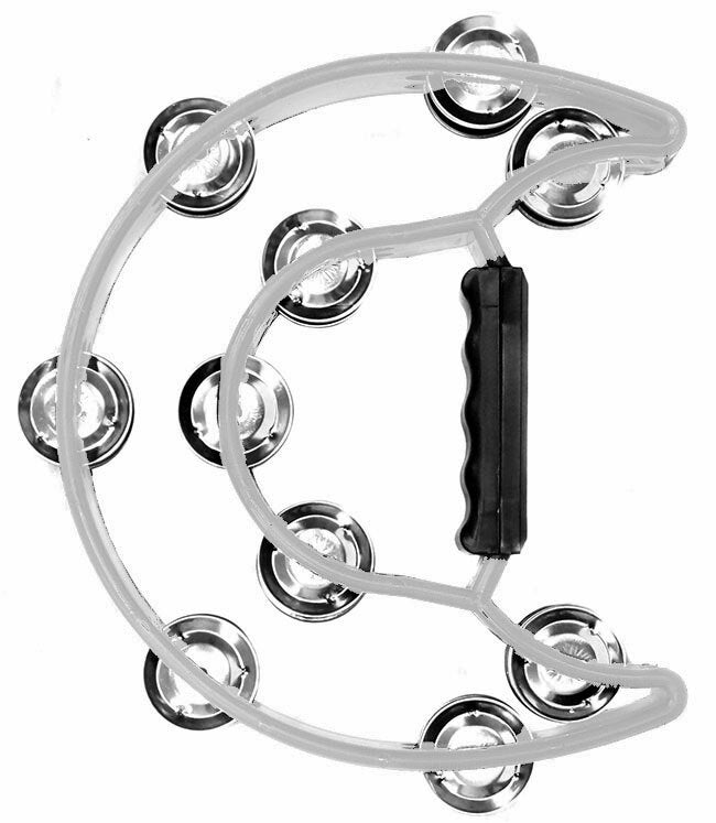 Percussion Plus PPTW20WHI Half Moon Tambourine with 10-Double Rows of Jingles in White
