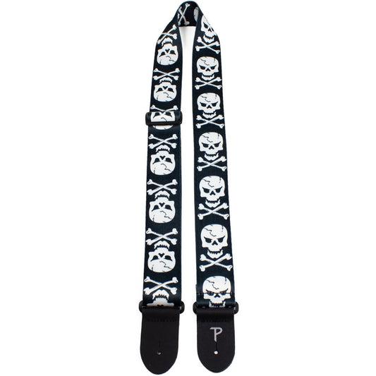 Perris PS1256 2" Polyester "Skull & Cross Bones" Guitar Strap with Leather ends